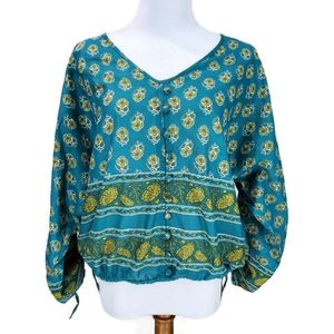 Cynthia Rowley Boho V Neck Festival Floral Blouse Size M